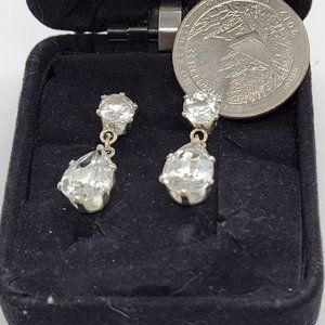 Vintage 925 Silver CZ Pear Shaped 1" Dangle Earrings